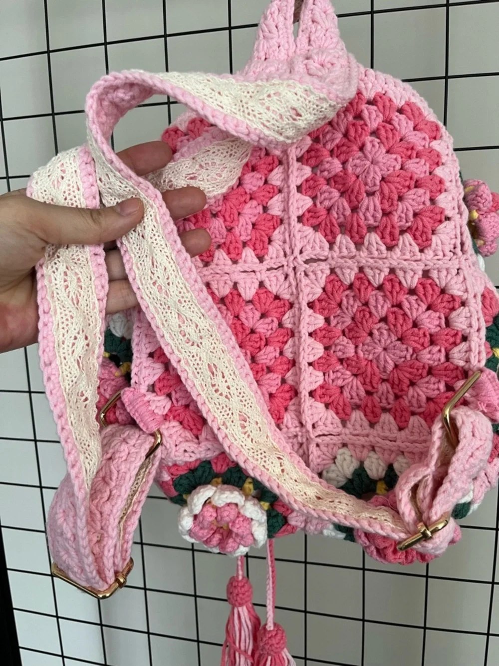 Pink Crochet Floral Backpack with 3D Roses - Picture 4 of 5